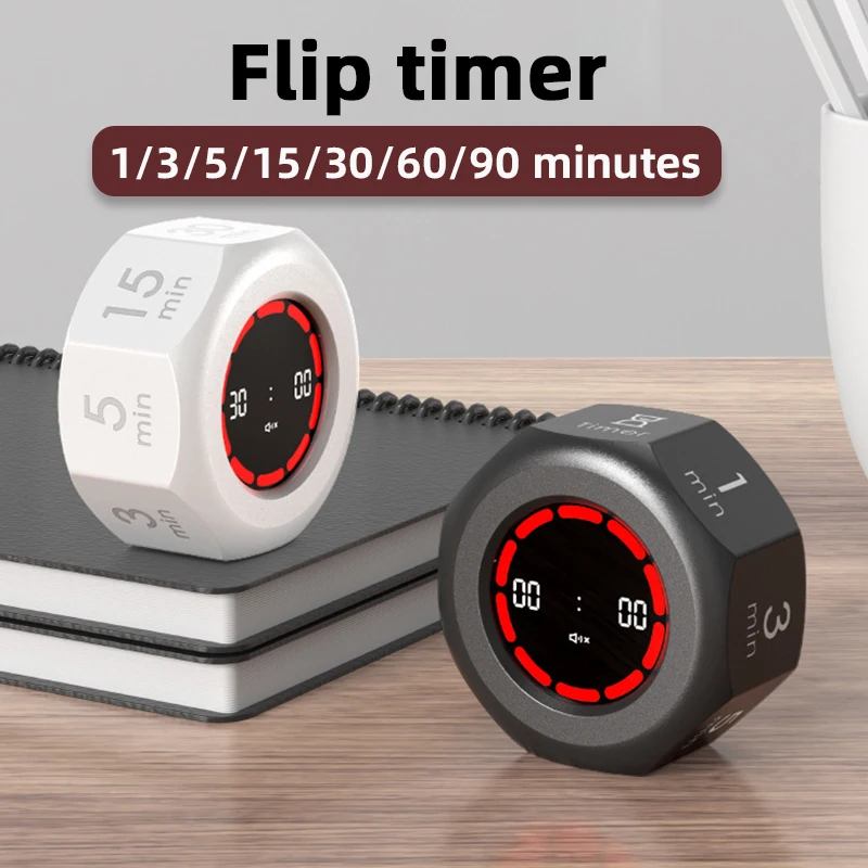 Flip-Timer, Mini-visueller Timer, Schwerkraftsensor, Timer, 90 Minuten, 7 voreingestellte Zeitmanagement-Tools für Zuhause, Schule, Studium, Büro, Küche Image