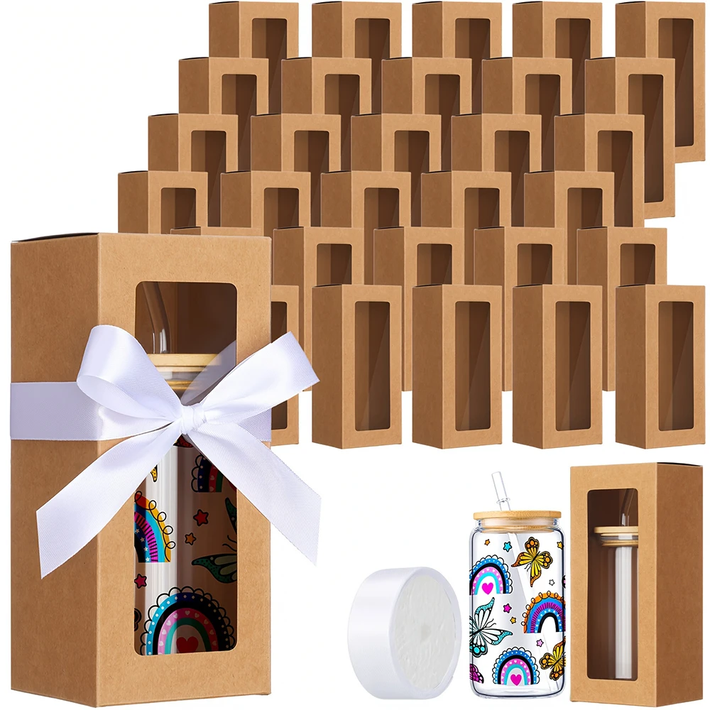 20 Stück braune Geschenkbox aus Kraftpapier mit Bändern, geeignet für Hochzeiten, Firmenveranstaltungen, Geburtstage und Event-Geschenkbehälter Image