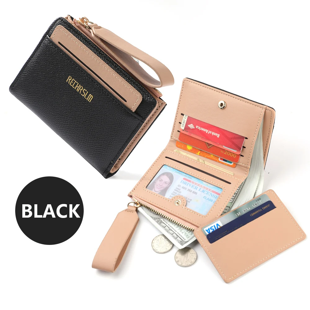 Modisches kurzes, doppelt gefaltetes Design, großes Fassungsvermögen, Damen-Geldbörse mit Reißverschluss, kompakter Organizer für Damen Image