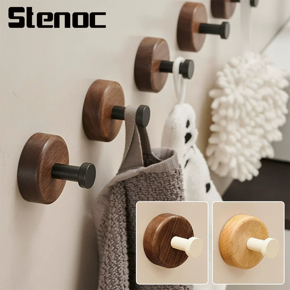 Kein Bohren, Wandmontage, dekorativer Haken aus Walnussholz, Hängeaufhänger, Badezimmer-Wandhaken, Schlafzimmer, Mantel, Handtuch, Schlüsselaufbewahrung, Türhaken