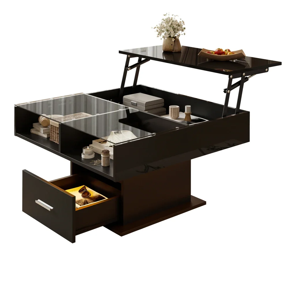 Multifunktionaler Couchtisch mit LED-Beleuchtung, höhenverstellbar, modernes Design für Wohnzimmer, Büro und kleine Wohnungen