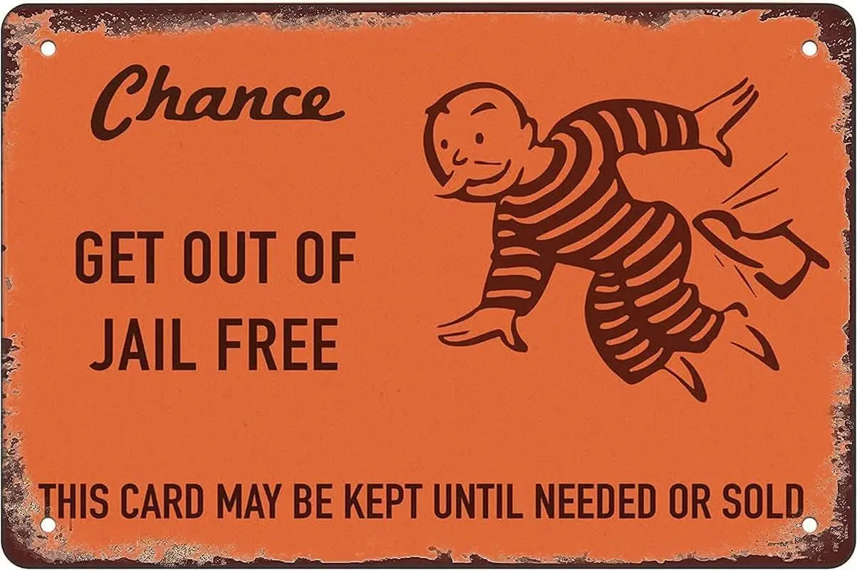 Chance Card Vintage Get Out of Jail Free Metall-Blechschild, Wanddekoration, lustiges Aluminium für Café, Bar, Schlafzimmer Image