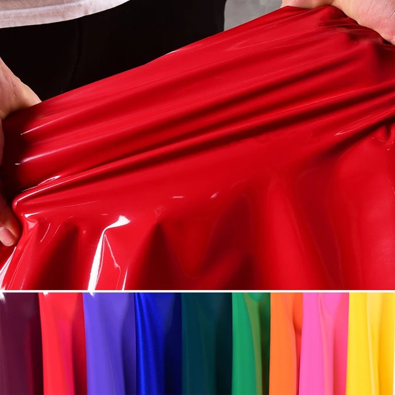 Hochwertiger elastischer Spiegel, superhelle Oberfläche, PU-Leder, Stoff, einfarbig, weich, zart pro halben Meter Image