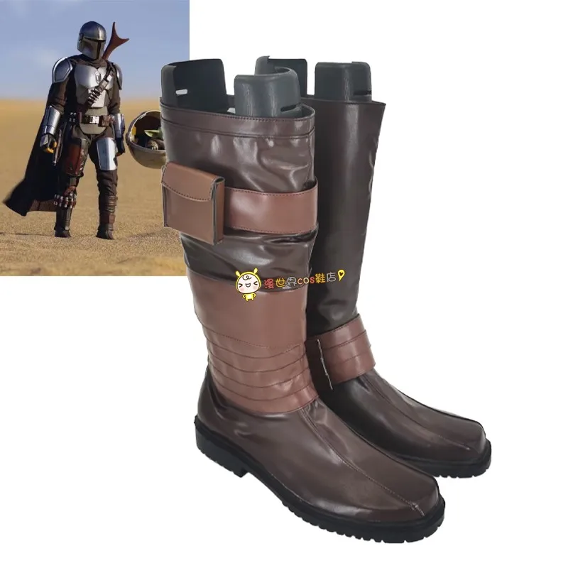 SW The Mandalorian Cosplay Lederschuhe Mittelkalb Stiefel Halloween Maskerade Karneval Performance Party Kostüm Requisiten