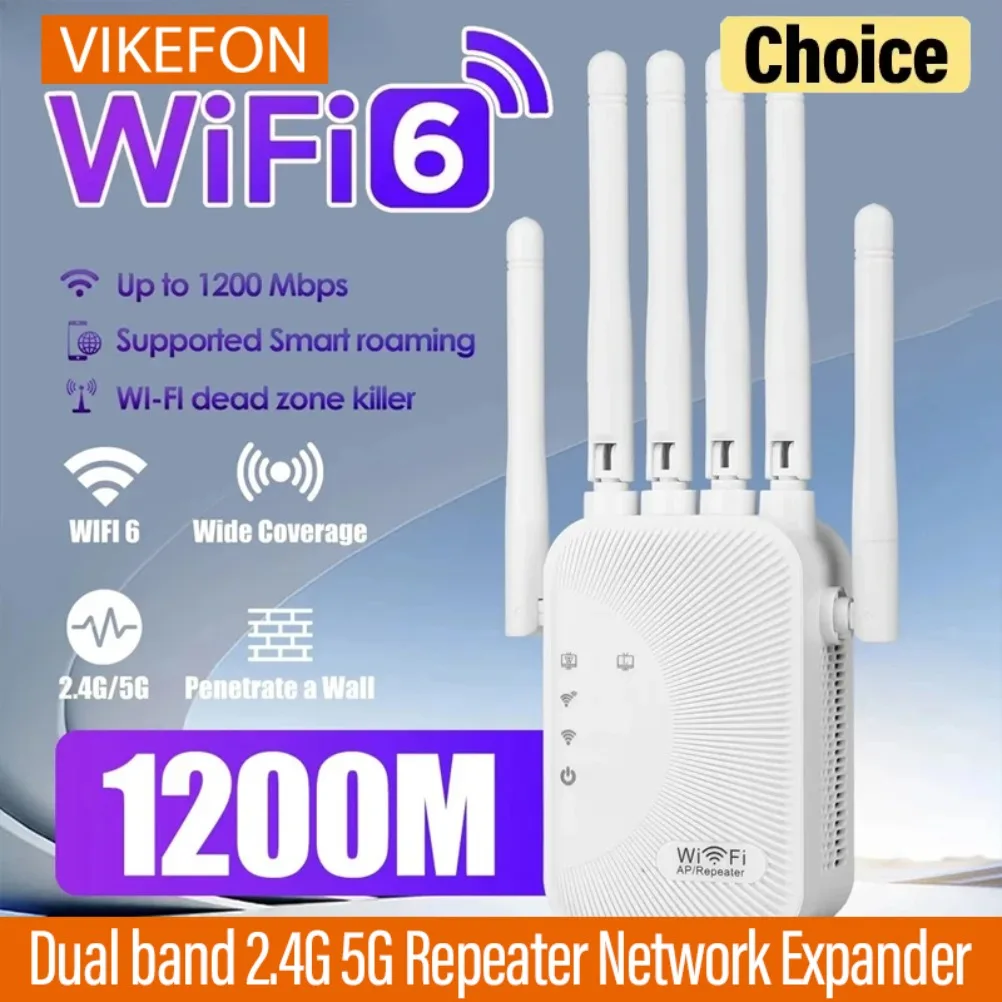 VIKEFON 1200Mbps Wifi Verstärker Dual band 2,4G 5G Repeater Netzwerk Expander Range Extender WiFi Signal Booster Wireless router Image