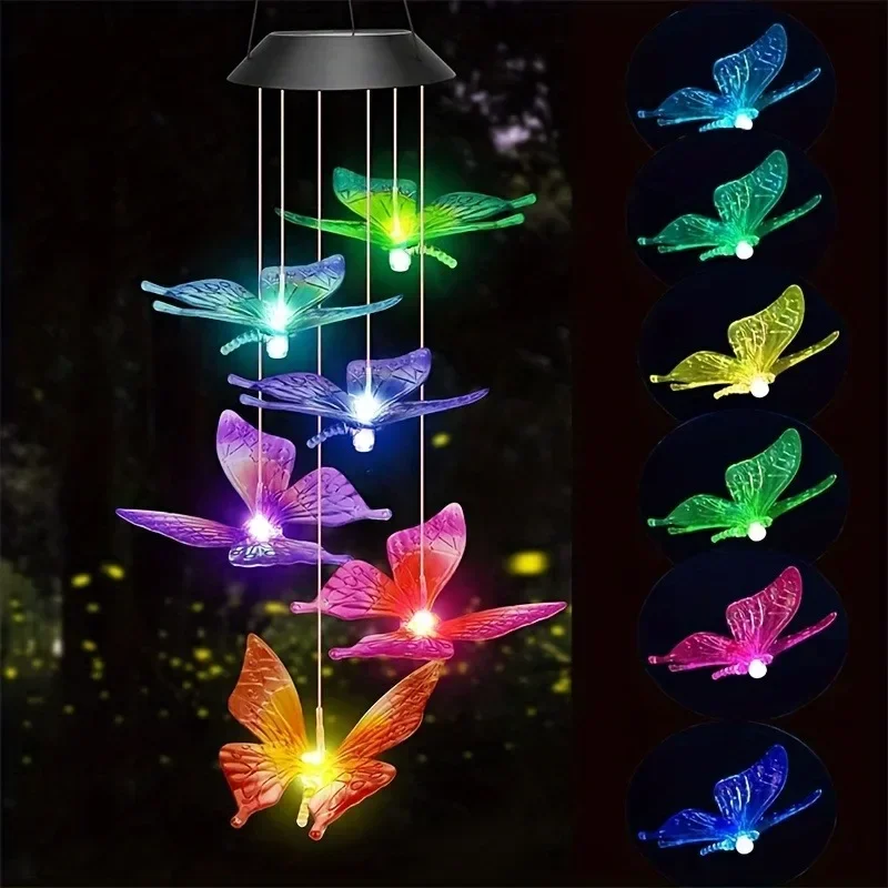 LED Solar Wind Chime Light Garden Butterfly Wind Chime Lamp Colorful Waterproof Hanging Solar Light for Garden Yard Home Decor