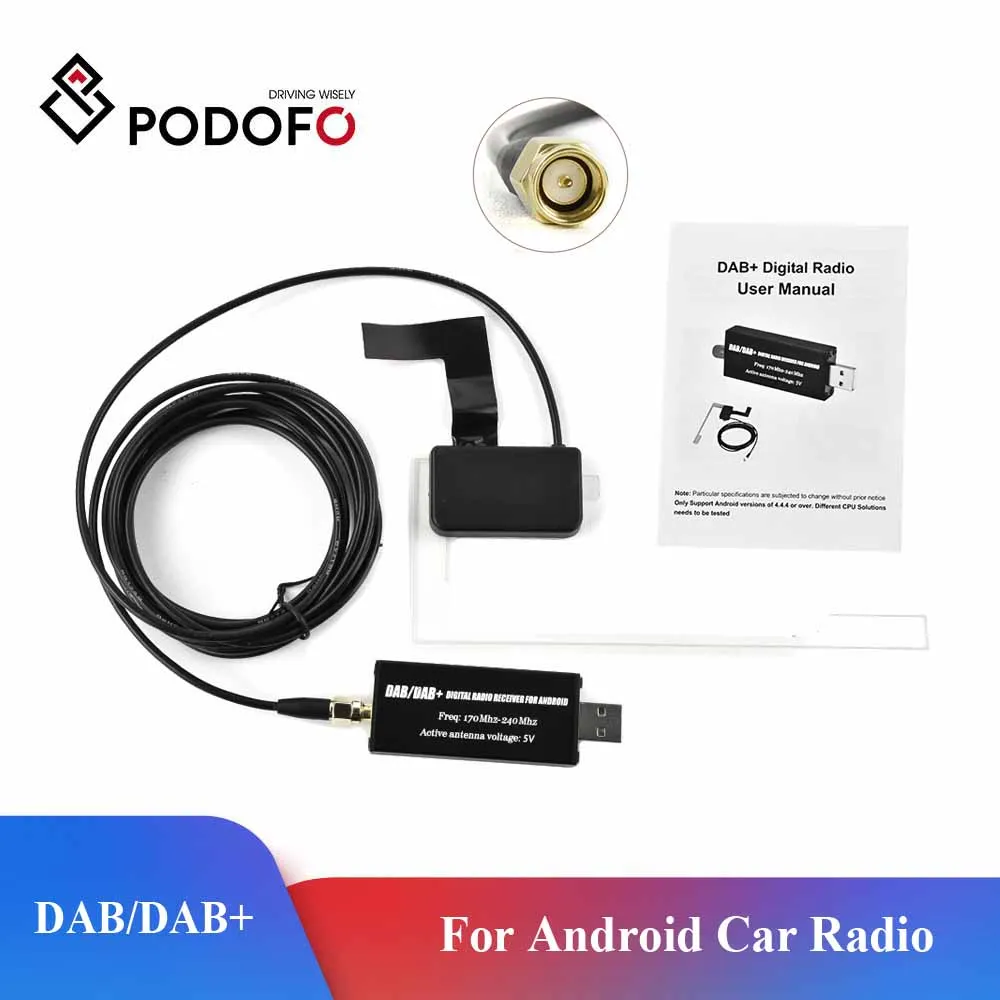 Podofo DAB + Antenne mit USB-Adapter, Android-Autoradio, GPS-Stereo-Empfänger, Player für Universal Image