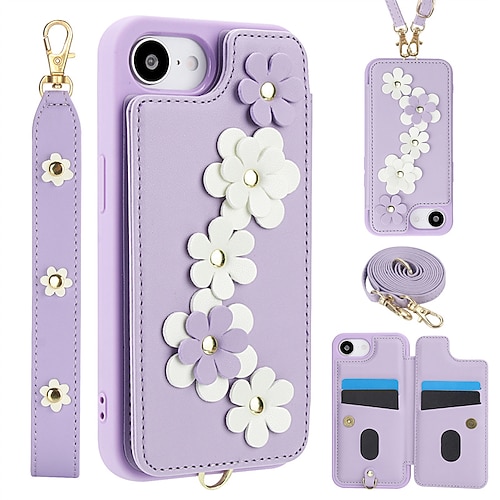 Handy Hülle Handyhüllen Für iPhone 17 Pro Max 16 15 14 Pro Max Plus 16e 13 Pro Max Rückseite Brieftaschenhülle Magnetisch Mit Handgelenkschlaufe Ständer TPU PC PU-Leder Image