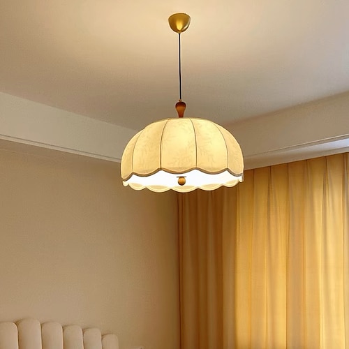 Kronleuchter für Schlafzimmer, Pendelleuchte mit bedrucktem Stoffschirm, Hängeleuchte für europäisches Wohnzimmer, Vintage-Deckenleuchte für das Esszimmer Image
