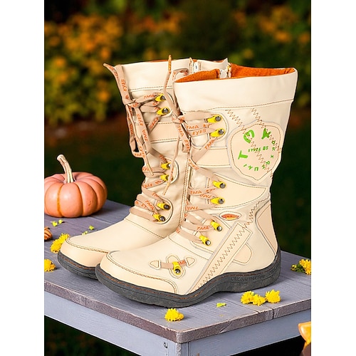 Rote, wadenhohe Kampfstiefel für Damen mit Schnürung und Fleecefutter, bequeme, handgefertigte Stiefel im Vintage-Farmhouse-Stil für lässige Outfits und Winterkleidung im Freien Image