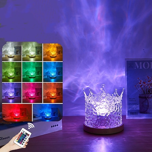 Wasserwellenlampe Kristall Tischlampe mit 16 Farben RGB dimmbares Stimmungslicht mit Fernbedienung dynamischer Ozeanwellenprojektor Valentinstag Geschenk für Schlafzimmer Gaming Wohnzimmer Dekoration Image