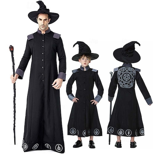 Magier Halloween Outfits Ausgefallene Kostüme Halloween-Gruppen-Familienkostüme Cosplay Kinder Erwachsene Herren Jungen Halloween Karneval Leistung Party Einfache Halloween-Kostüme Verkleiden Image