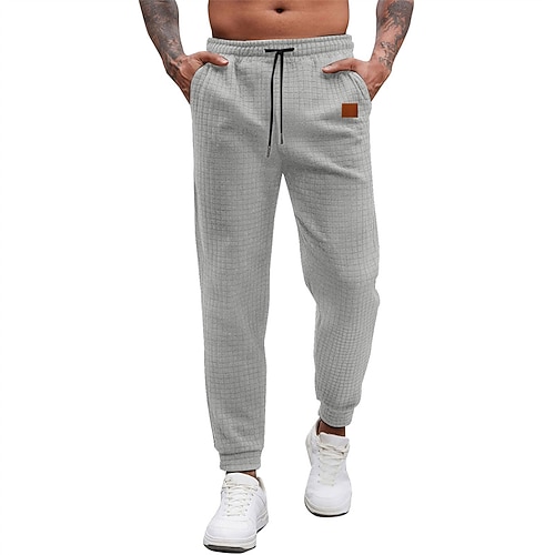 Herren Jogginghose Hose Waffelhose Kordelzug Tasche Elastischer Bund Einfach Komfort Sport im Freien Täglich Mode Lässig Schwarz Weiß Mikroelastisch Image