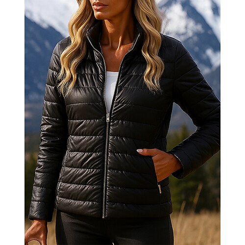 Damen Wanderjacke Daunenjacke Thermojacke Außen Thermik Wasserdicht Wanderoutfits Wanderbekleidung Winter Herbst Oberteil Camping / Wandern / Höhlenforschung Laufen Einfarbig Schwarz Braun Image