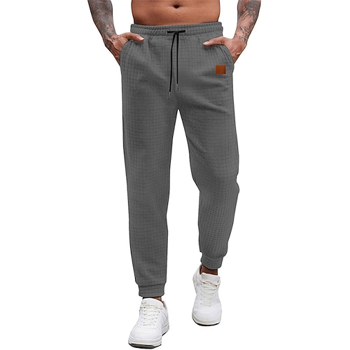 Herren Jogginghose Hose Waffelhose Kordelzug Tasche Elastischer Bund Einfach Komfort Sport im Freien Täglich Mode Lässig Schwarz Weiß Mikroelastisch Image