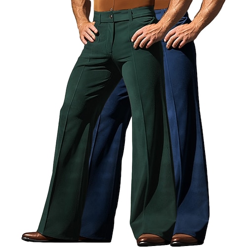 Herren Hose Anzughose Schlaghose Schlaghosen Samt-Hosen Tasche Mehrfachpackung Einfach Komfort Atmungsaktiv Volle Länge Outdoor Täglich Ausgehen Mode Ethno-Stil beigekhaki GrünKhaki Mikroelastisch Image