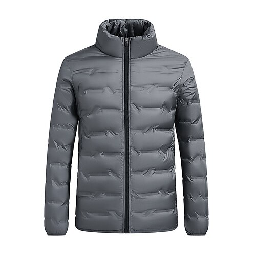 Herren Winterjacke Daunenjacke Gefütterte Jacke Tasche Graue Entendaunen Urlaub Alltagskleidung Date Regulär Mode Lässig Bequem Thermowarm Herbst Winter Einfarbig Schwarz Blau Dunkelblau Grau Image
