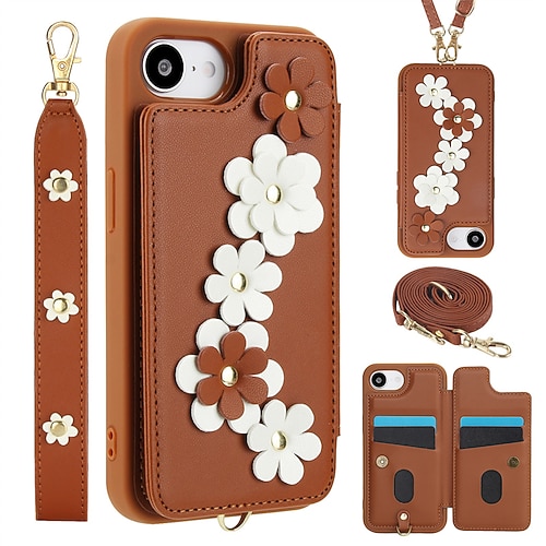 Handy Hülle Handyhüllen Für iPhone 17 Pro Max 16 15 14 Pro Max Plus 16e 13 Pro Max Rückseite Brieftaschenhülle Magnetisch Mit Handgelenkschlaufe Ständer TPU PC PU-Leder Image