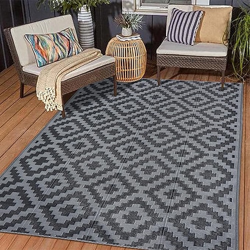 Wasserdichter Outdoor-Teppich für Terrassen, wendbarer Outdoor-Teppich aus Kunststoffstroh, Campingmatten für die Außendekoration, Wohnmobil, Hinterhof, Deck, Balkon, Picknick Image