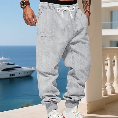 Herren Jogginghose Hose Jacquard Kordelzug Tasche Einfach Komfort Sport im Freien Täglich Mode Lässig Schwarz Weiß Mikroelastisch Image