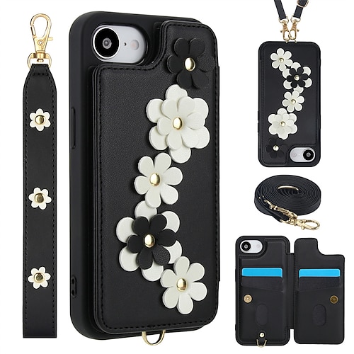 Handy Hülle Handyhüllen Für iPhone 17 Pro Max 16 15 14 Pro Max Plus 16e 13 Pro Max Rückseite Brieftaschenhülle Magnetisch Mit Handgelenkschlaufe Ständer TPU PC PU-Leder Image