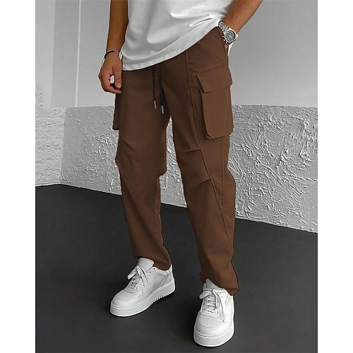 Herren Cargo-Hosen Hose Kordelzug Elastischer Bund Mehrere Taschen Einfach tragbar Outdoor Täglich Campen und Wandern Mode Klassisch Khaki Hellgrau Image
