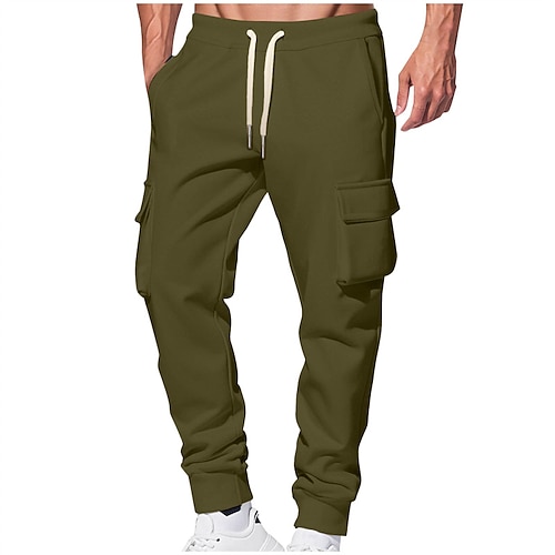 Herren Cargo-Jogginghose Jogginghose Hose Kordelzug Tasche Elastischer Bund Einfach Komfort Sport im Freien Täglich Mode Lässig Armeegrün Schwarz Mikroelastisch Image