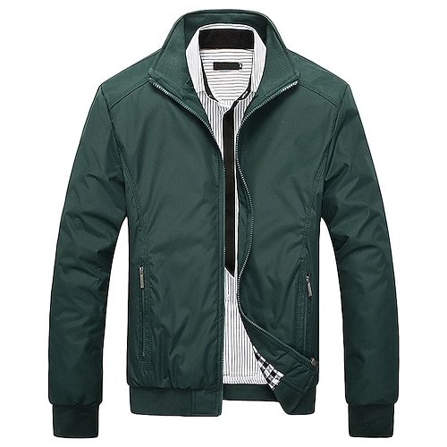 Herren Leichte Jacke Freizeitjacke Urlaub Täglich Atmungsaktiv Tasche Frühling Herbst Einfach Mode Klassisch Stehkragen Regulär Schwarz Blau Grün Khaki Hellgrau Jacken Image
