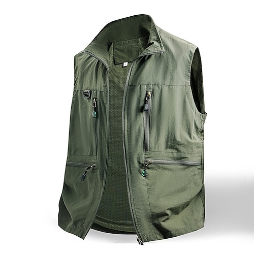 Herren Weste Gilet Angelweste Outdoor Täglich Mode Lässig Frühling Herbst Reißverschluss Tasche Nylon Bequem Einfach Reisverschluss Stehkragen Normale Passform Schwarz Weiß Khaki Armeegrün Weste Image