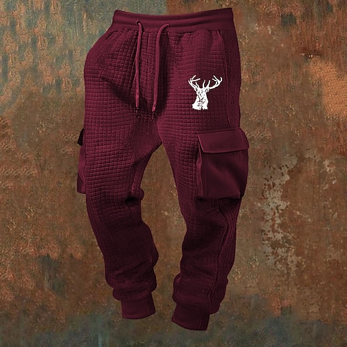 Herren Jogginghose Hose Waffelhose Kordelzug Tasche Elastischer Bund Hirsch Komfort Sport im Freien Täglich Mode Lässig Schwarz Weiß Mikroelastisch Image