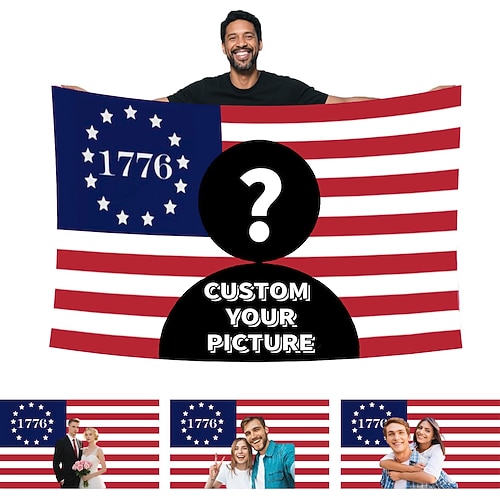 benutzerdefinierte 250. Jahrestag amerikanische Flagge mit Foto personalisierte Wandteppich Poster entwerfen Sie Ihr Bild für Dekor Clubs Konzerte Bars Schlafsäle Wohnzimmer Schlafzimmer Image