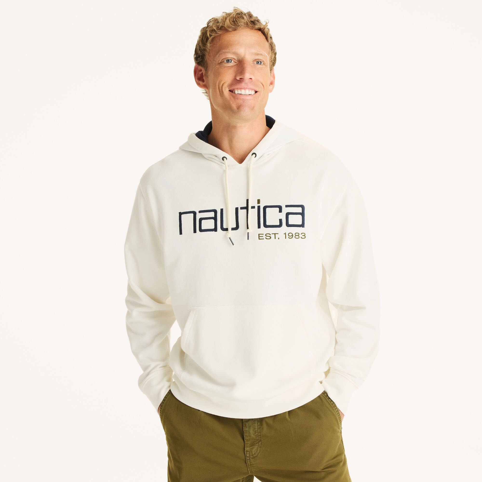Nautica Men's Pullover Fleece Hoodie 134 (Sail White), M