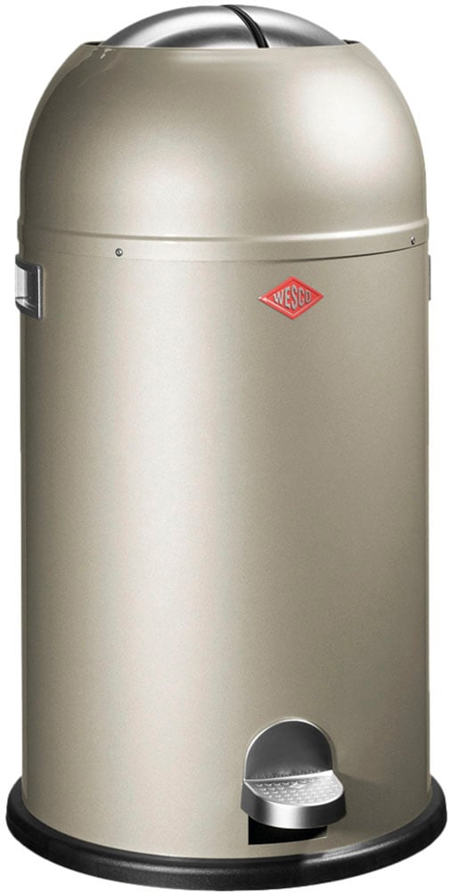 Mülleimer WESCO "Kickmaster", silber (neusilber), B:37,5cm H:69cm T:37,5cm, Stahlblech, Mülleimer, Mülleimer, Abfallsammler mit Dämpfer, 33 Liter