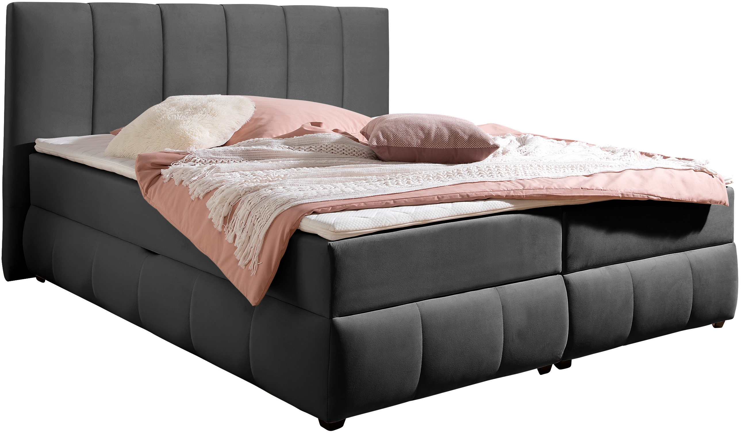 Boxbett INOSIGN "Hartley inkl. Bettkasten und Topper, auch in Überlänge erhältlich", anthrazit, B:212cm L:210cm, Komplettbetten, wahlweise mit Bonnell- oder TTFK-Matratze in H2, H3 o. H4 erhältlich Image