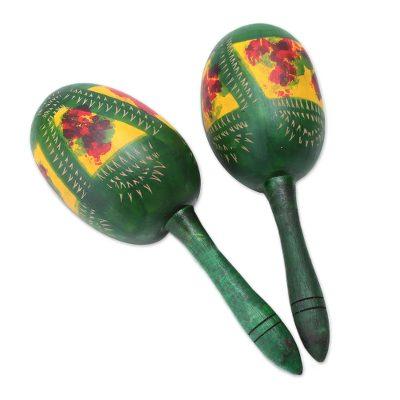 Gourd maracas, 'Green Jungle' (pair)