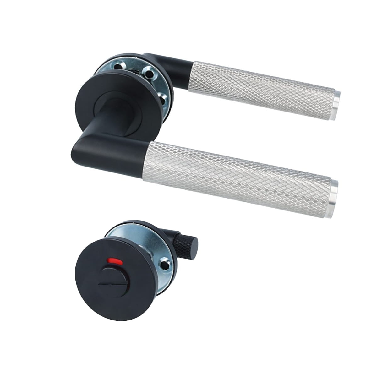 MS Beschläge Türdrücker Edelstahl mit Rückholfeder – Rosettengarnitur Schwarz Türbeschlag WC Image