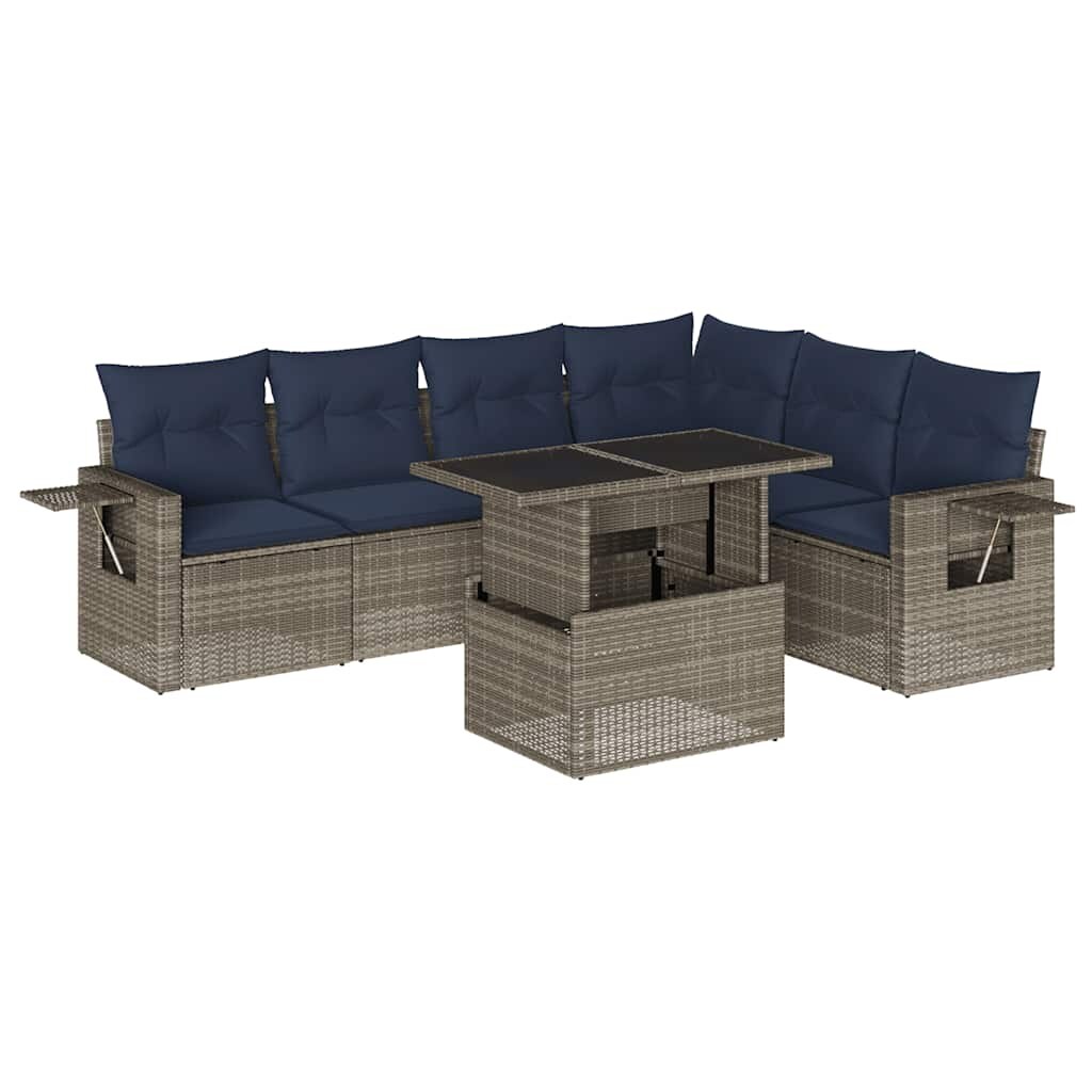 vidaXL 7-teiliges Gartensofa-Set mit Kissen, grau, Polyrattan Image