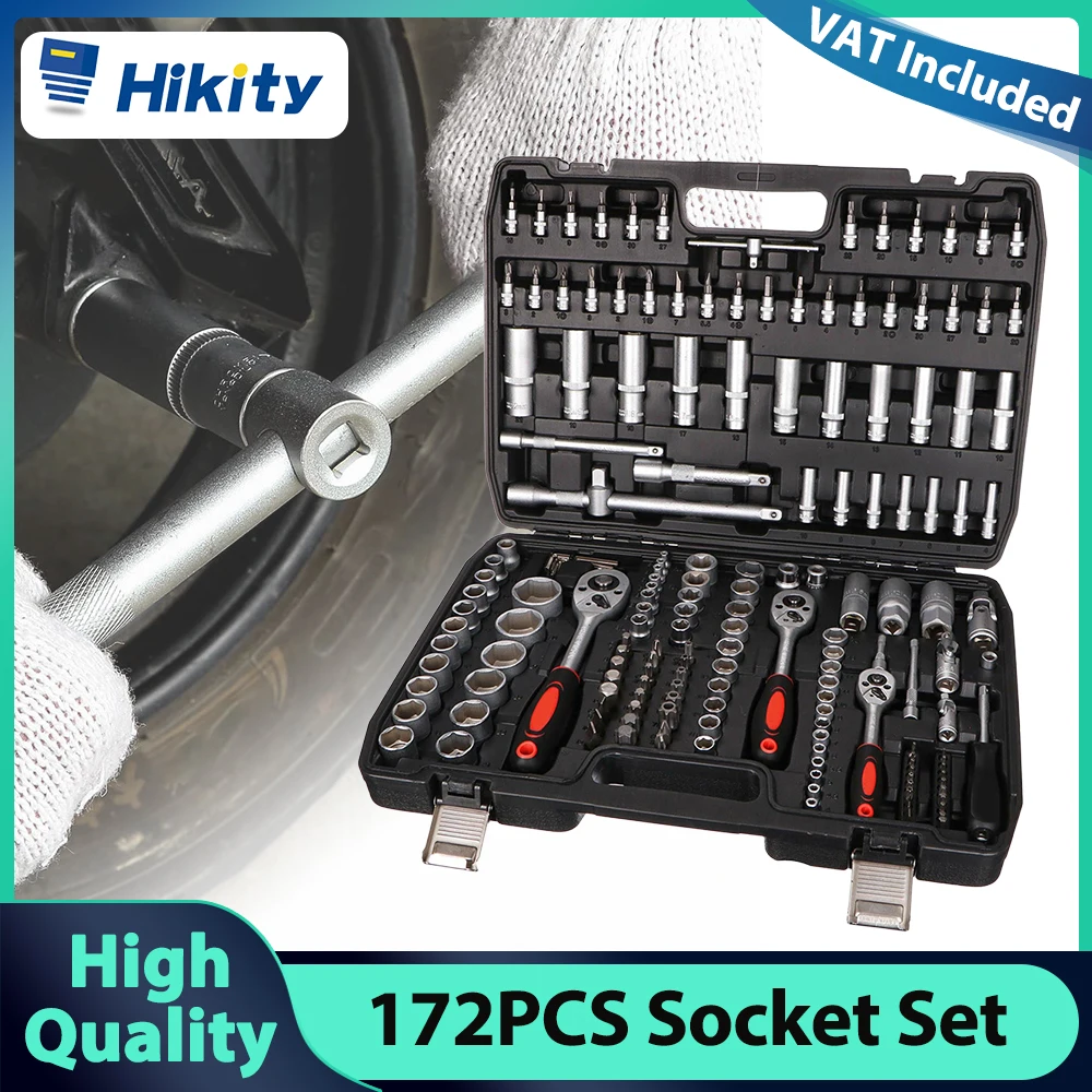 Hikity 172 pièces clé à cliquet Kit d'outils ensemble d'outils de douille barre d'extension Auto voiture outil de travail des métaux outil de réparation de voiture