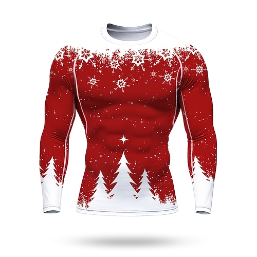 Natale Per uomo Unisex T-shirt da corsa Maglia atletica Maglietta da Palestra Maglietta Fitness Camicia da allenamento Manica Lunga Maglietta UPF 50 Resistente ai Raggi UV Morbido Traspirante