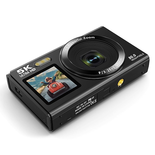Fotocamera digitale selfie ad alta definizione 5k a doppio schermo con connettività mobile Wi-Fi per viaggi all'aperto, fotocamera alla moda per la registrazione di foto e video