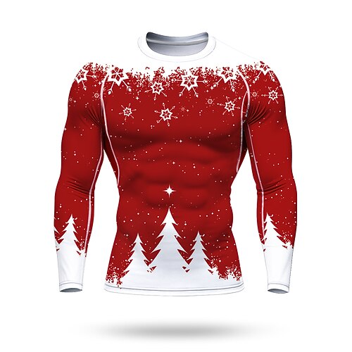 Natale Per uomo Unisex T-shirt da corsa Maglia atletica Maglietta da Palestra Maglietta Fitness Camicia da allenamento Manica Lunga Maglietta UPF 50 Resistente ai Raggi UV Morbido Traspirante