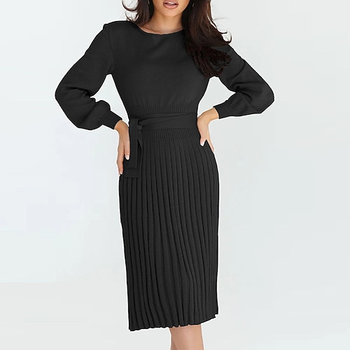 Per donna Abito Lungo Maxi Abito Abito in maglia Moda Moderno Manica a Lanterna Vacanza Quotidiano Uscire Vestibilità regolare Semplice Manica Lunga Girocollo Nero Verde Cachi Grigio Autunno Inverno