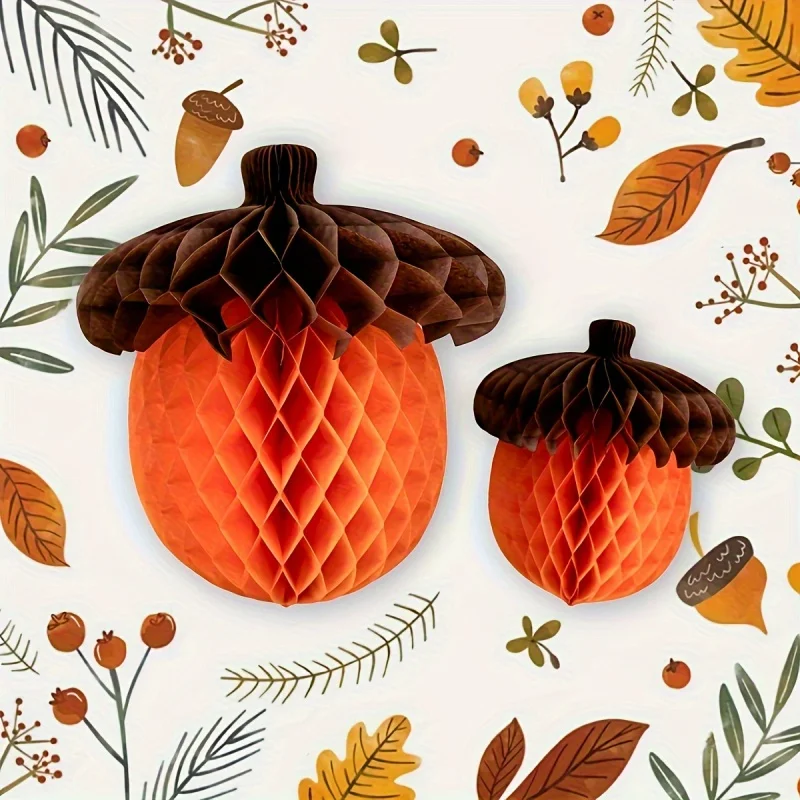1/2 Stück elegante orangefarbene Waben-Quastendekoration – Pompons aus Papier für Hochzeiten, Heimdekoration – perfekt für Thanksgiving-Mittelstücke Image