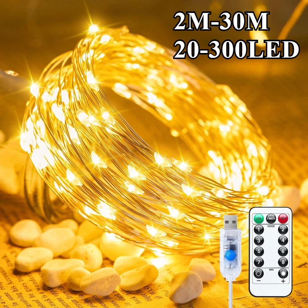 2M-30M USB LED Lichterketten Kupfer Silber Draht Girlande Licht Wasserdichte Lichterkette für Weihnachten Hochzeit party Dekorativ Image
