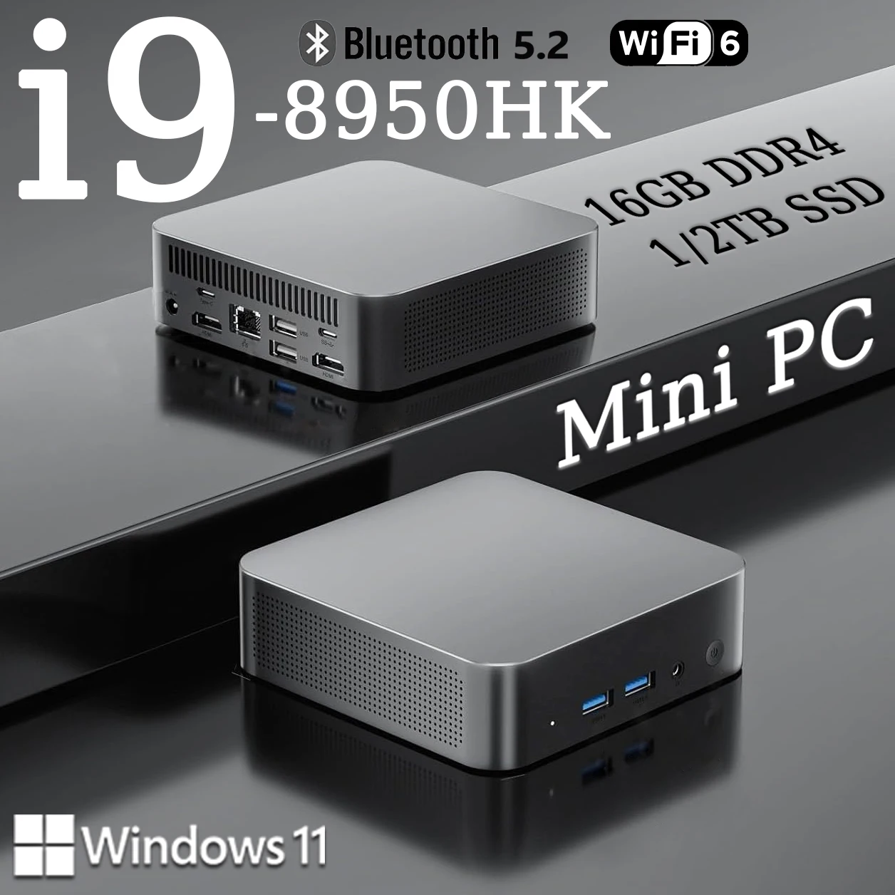 New Portable Mini PC Core i9 8950HK Celeron N5095A Windows 11 Pro 16GB LPDDR4 512GB 1TB M.2 SSD Office study Desktop Computer