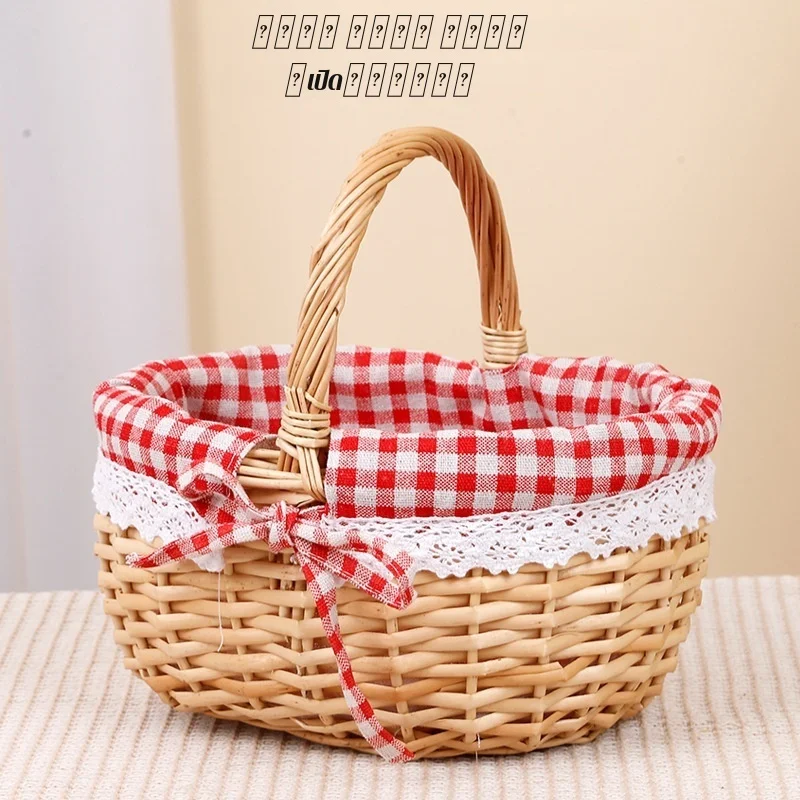 Handmade Wicker Picnic Basket With Handle Picnic Hamper Multi-Purpose Willow Woven Storage Box Outdoor Camping Fruit Basket