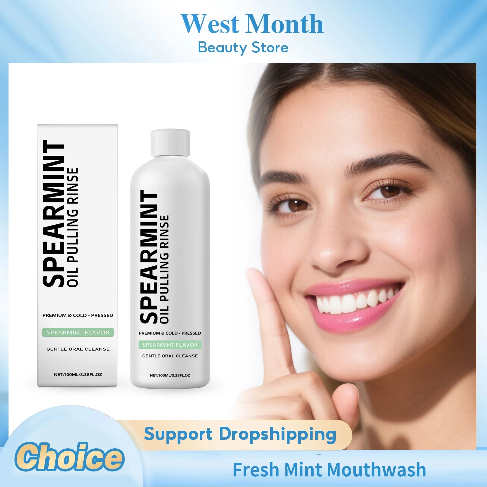 Frisches Minz-Mundwasser, entfernt Mundgeruch, beruhigendes Zahnfleisch, Mundreinigung, gelbe Flecken, Geruchsentfernung, Zahnaufhellung, erfrischendes Mundwasser Image