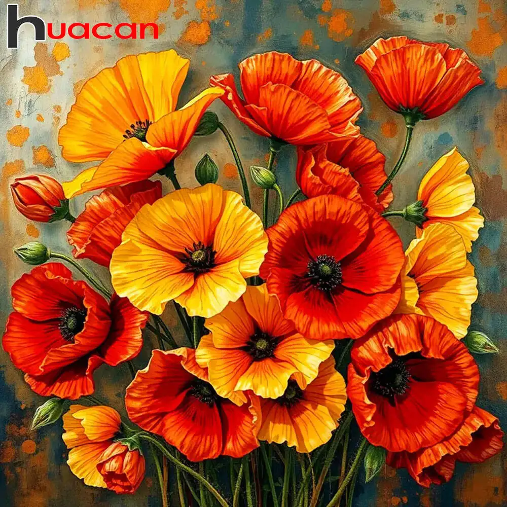 Huacan Neuheiten 2025, Diamantmalerei, Mohnblume, Diamantmosaik, Blumen-Komplettset, Bastelset Image