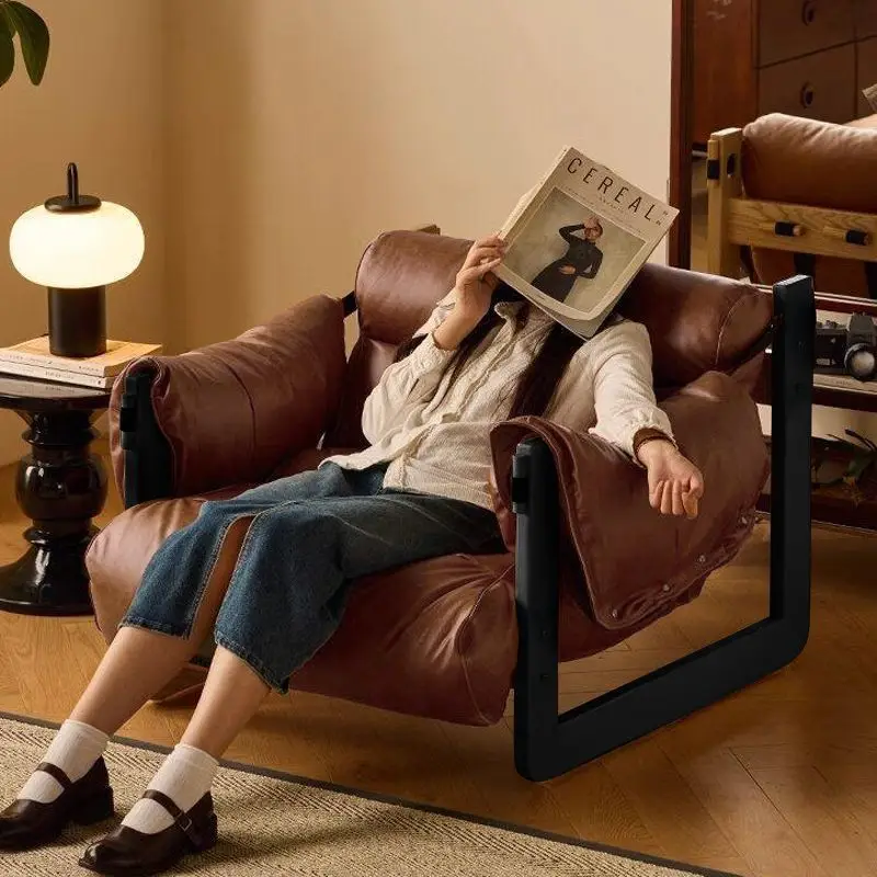 Leder Einzel Wohnzimmer Sessel Mittelalter Lazy Sofa Liege Wohnzimmer Sofa Freizeit Stuhl Rückenlehne Wohnzimmer Möbel
