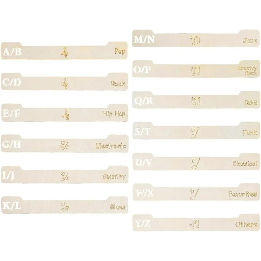 13 Stück Holz-Schallplatten-Trennblätter, DVD-CD, A-Z, Alphabet-Trennblätter, alphabetischer Organizer, Schallplatten-Alphabet-Trenner, Buchstaben